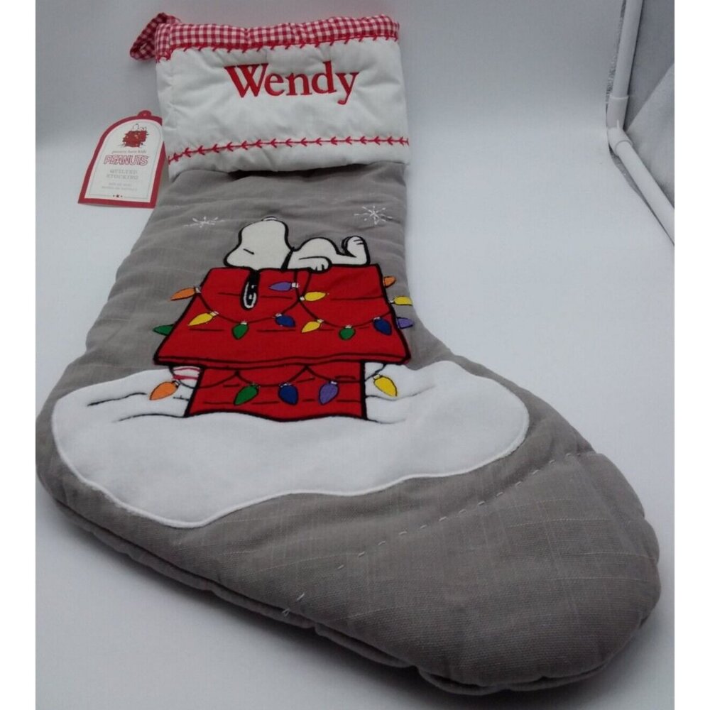 Pottery Barn Kids Wendy Peanuts Snoopy Quilted Christmas Holiday Stocking Dog